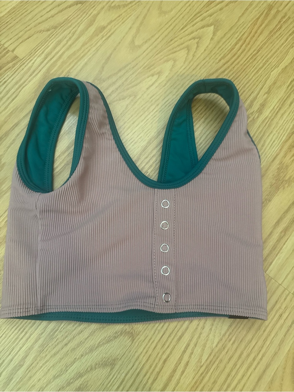 Tiger Friday Reversible Mauve and Teal Ribbed Sports Crop Top